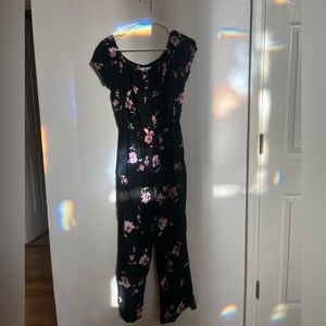Girls Black Floral Jumpsuit Size 10/12